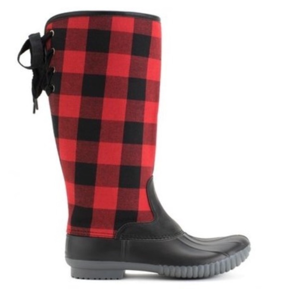 red buffalo plaid rain boots